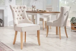Eleganter Stuhl CASTLE beige Leinenstoff Landhausstil mit Komfortgriff