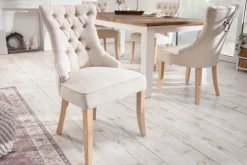 Eleganter Stuhl CASTLE beige Leinenstoff Landhausstil mit Komfortgriff