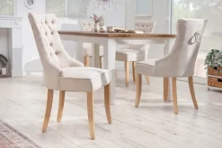 Eleganter Stuhl CASTLE beige Leinenstoff Landhausstil mit Komfortgriff