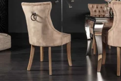 Eleganter Stuhl CASTLE coffee Samt Landhausstil mit Komfortgriff