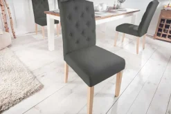 Eleganter Stuhl CASTLE grau mit Chesterfield Steppung im Landhausstil