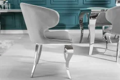 Eleganter Stuhl MODERN BAROCK II edel-grau Samt Edelstahlbeine