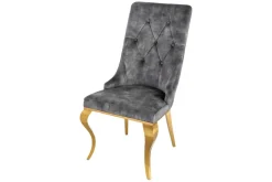 Eleganter Stuhl MODERN BAROCK grau Samt mit goldenem Löwenkopf