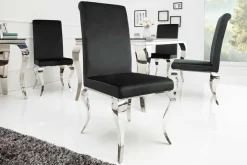 Eleganter Stuhl MODERN BAROCK schwarz Samt Stuhlbeine aus Edelstahl