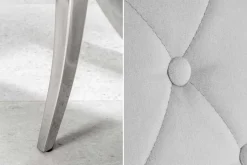 Eleganter Stuhl MODERN BAROCK edel-grau Samt mit Armlehnen und Zierknöpfen
