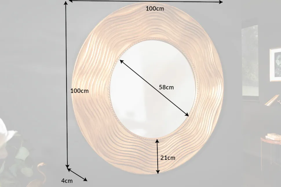 Eleganter Wandspiegel CIRCLE 100cm gold rund mit verziertem Rahmen
