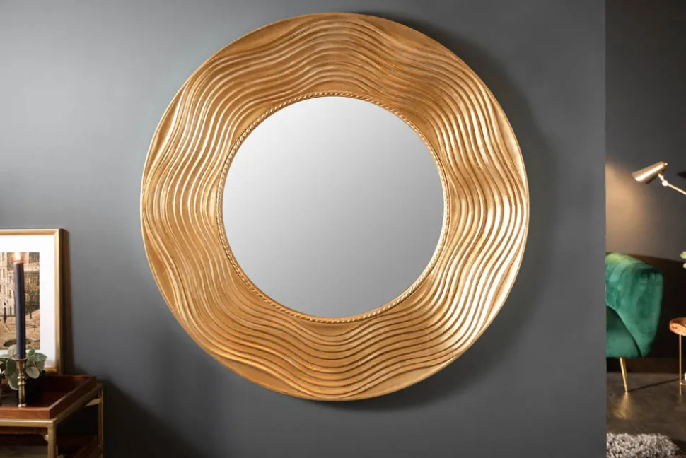 Eleganter Wandspiegel CIRCLE 100cm gold rund mit verziertem Rahmen