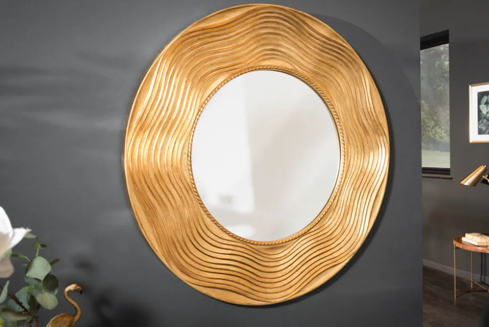 Eleganter Wandspiegel CIRCLE 100cm gold rund mit verziertem Rahmen
