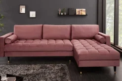 Elegantes Ecksofa COZY VELVET 260cm altrosa Samt Federkern 3-Sitzer