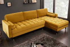 Elegantes Ecksofa COZY VELVET 260cm senfgelb Samt Federkern 3-Sitzer