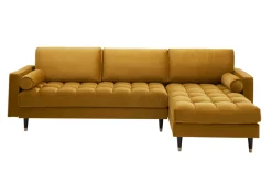 Elegantes Ecksofa COZY VELVET 260cm senfgelb Samt Federkern 3-Sitzer