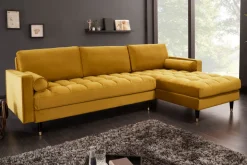 Elegantes Ecksofa COZY VELVET 260cm senfgelb Samt Federkern 3-Sitzer