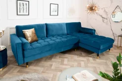 Elegantes Ecksofa COZY VELVET 260cm blau petrol Samt Federkern 3-Sitzer