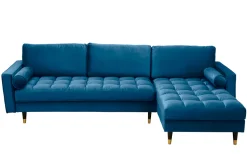 Elegantes Ecksofa COZY VELVET 260cm blau petrol Samt Federkern 3-Sitzer