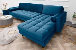 Elegantes Ecksofa COZY VELVET 260cm blau petrol Samt Federkern 3-Sitzer