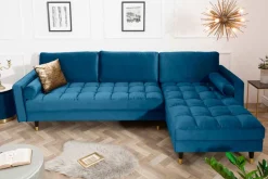 Elegantes Ecksofa COZY VELVET 260cm blau petrol Samt Federkern 3-Sitzer