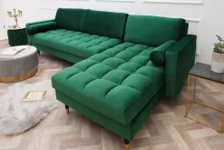 Elegantes Ecksofa COZY VELVET 260cm smaragdgrün Samt Federkern 3-Sitzer
