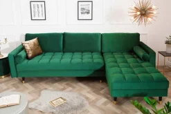Elegantes Ecksofa COZY VELVET 260cm smaragdgrün Samt Federkern 3-Sitzer