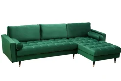 Elegantes Ecksofa COZY VELVET 260cm smaragdgrün Samt Federkern 3-Sitzer