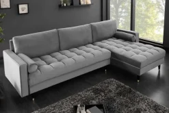 Elegantes Ecksofa COZY VELVET 260cm grau Samt Federkern 3-Sitzer