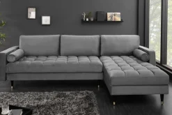 Elegantes Ecksofa COZY VELVET 260cm grau Samt Federkern 3-Sitzer