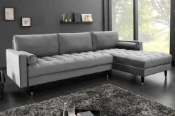 Elegantes Ecksofa COZY VELVET 260cm grau Samt Federkern 3-Sitzer