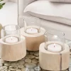 Elegantes 3er Set Windlicht LIMOTION Teakholz Outdoor Teelicht Kerzenhalter