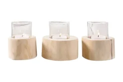 Elegantes 3er Set Windlicht LIMOTION Teakholz Outdoor Teelicht Kerzenhalter