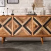 Elegantes Sideboard LONG ISLAND 160cm Mangoholz-Optik mit Retro Muster