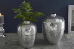 Elegantes Vasen 2er Set ORIENTAL 32cm silber im Rice Hammerschlag Design