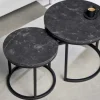 2er Set Beistelltisch ELEGANCE 45cm schwarz Marmor-Design Metallgestell rund