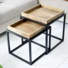 2er Set Beistelltisch SERVITEUR 50cm natur Mangoholz schwarzes Metallgestell Couchtische massiv