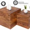 2er Set Beistelltische Würfel MAKASSAR 40cm braun Sheesham Massivholz stone finish