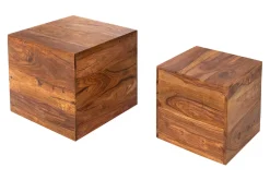 2er Set Beistelltische Würfel MAKASSAR 40cm braun Sheesham Massivholz stone finish