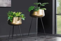 2er Set Blumentopf FLOWERS 65cm messing gold schwarz Hammerschlag-Design