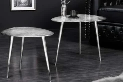2er Set Couchtisch ELEMENTS 50cm silber Metall Handarbeit