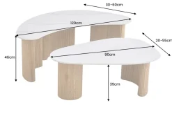 2er Set Couchtische OSAKA 120cm weiß Marmor Keramik natur Eiche