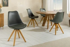 2er Set Design Stuhl SCANDINAVIA MEISTERSTÜCK grau Kunstleder natur Metall Eichen-Optik