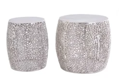 2er Set filigraner Design Couchtisch ABSTRACT LEAF antik silber Handarbeit rund