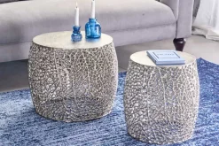2er Set filigraner Design Couchtisch ABSTRACT LEAF antik silber Handarbeit rund