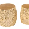 2er Set Filigraner Design Couchtisch ABSTRACT LEAF gold Handarbeit Metall rund