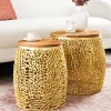 2er Set Filigraner Design Couchtisch ABSTRACT LEAF gold Akazienholz Handarbeit Metall rund