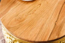2er Set Filigraner Design Couchtisch ABSTRACT LEAF gold Akazienholz Handarbeit Metall rund