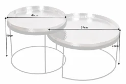 2er Set Runde Couchtische ELEMENTS 60cm silber schwarz Metall Tabletttisch Beistelltisch