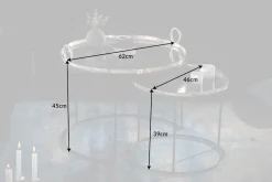 2er Set Runde Couchtische ELEMENTS 65cm silber schwarz Metall Tablett Beistelltisch