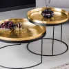2er Set Runde Couchtische ELEMENTS 60cm gold schwarz Metall Tabletttisch Beistelltisch handmade