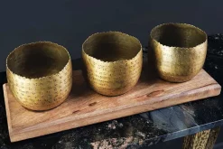 3er Set Schalen ORIENT 45cm gold mit Tablett massives Mangoholz Dekoration handmade