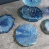 4er Set Untersetzer für Gläser COASTER 10cm blau Edelstein Achat Quarz handmade
