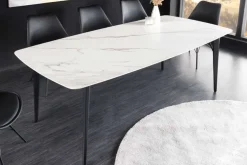 Esstisch MILANO 180cm weiß Marmor Keramik schwarzes Metallgestell