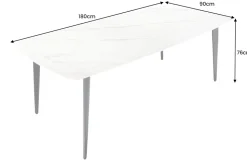 Esstisch MILANO 180cm weiß Marmor Keramik schwarzes Metallgestell